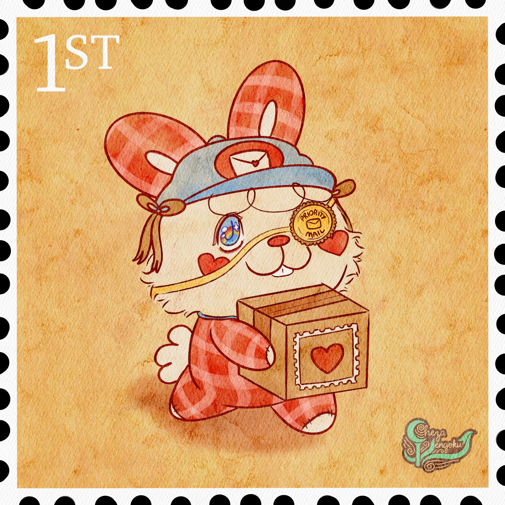 Illustrated animal postal worker character with mail
