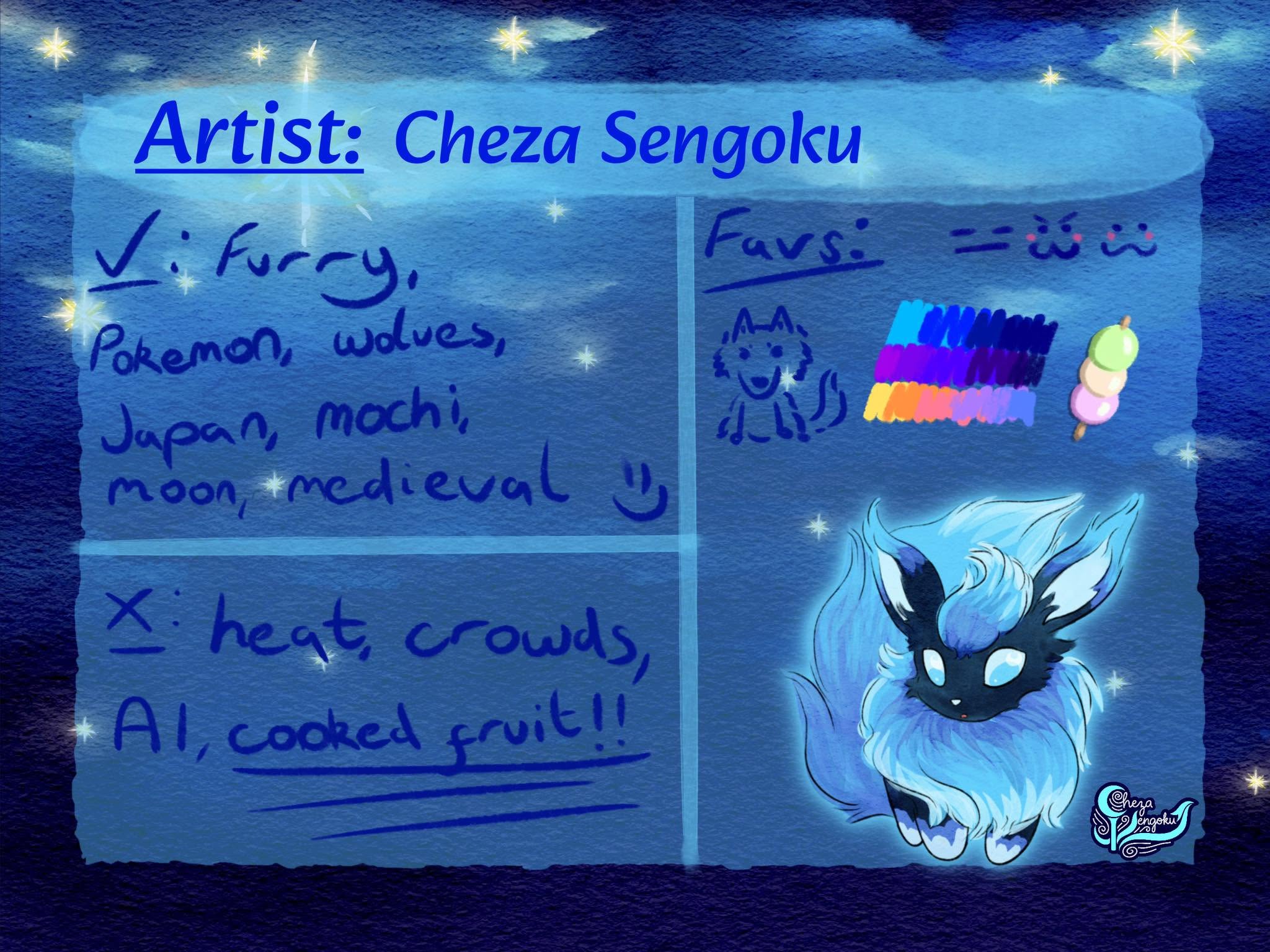 Artist profile graphic with furry character artwork