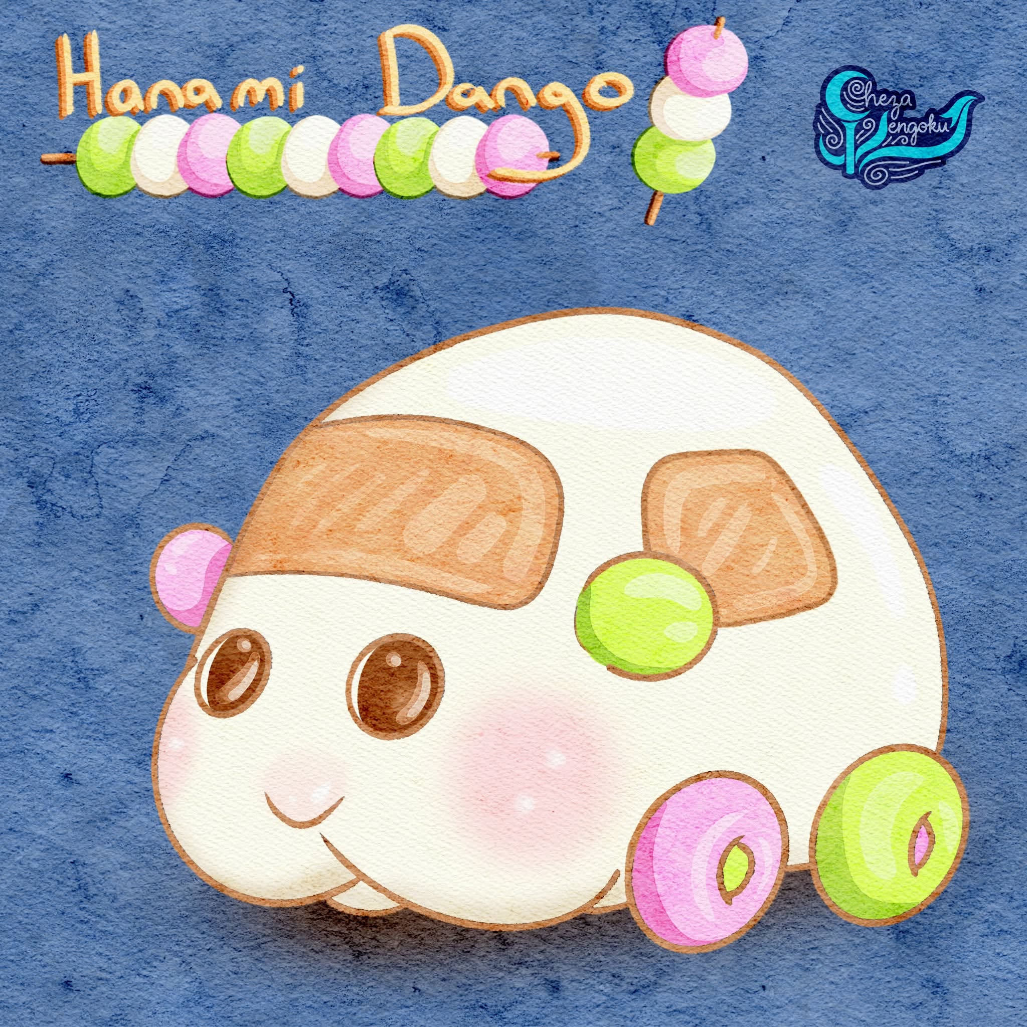 Cute cartoon dango character with colourful beads